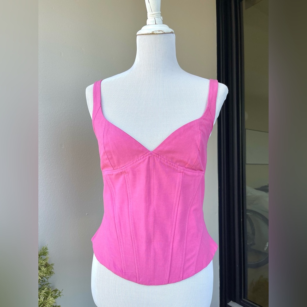 🌿 Zara | Size M | Linen-Blend Corset Top – Hot Pink